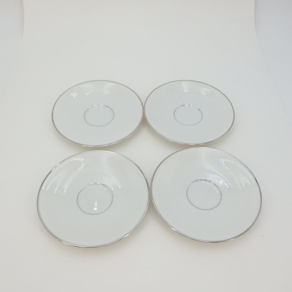 4x Crown Bavaria Germany White Porcelain Saucers with Silver Trim 6" Elegance